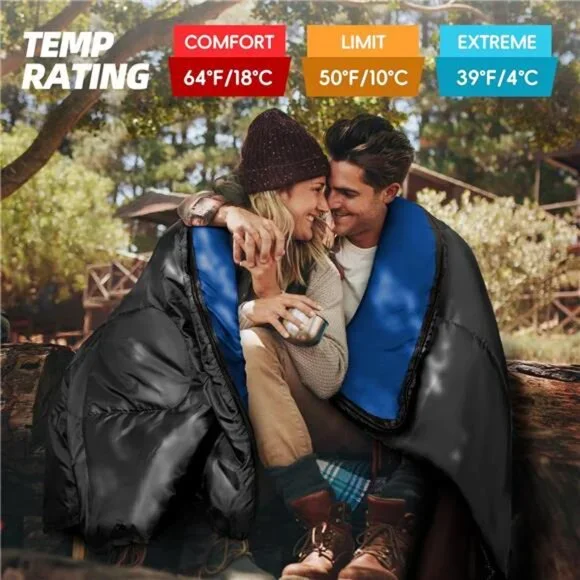 Person Sleeping Bag with Pillow Outdoor Indoor,Black Blue